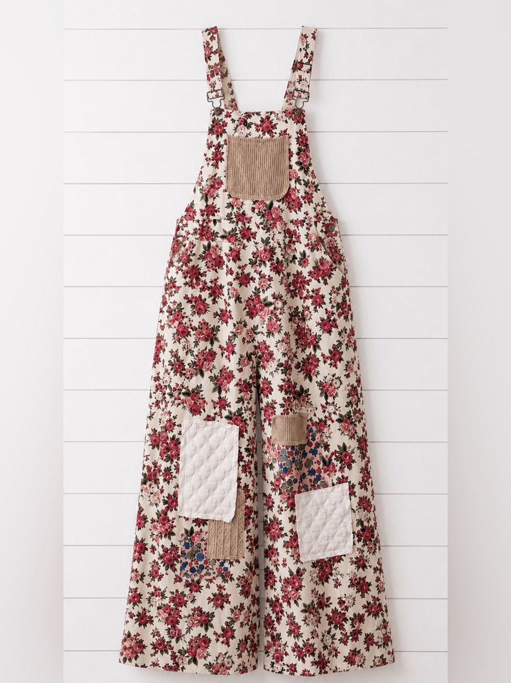NEW : “The Floridian “Floral Patchwork Wide-Leg Overalls